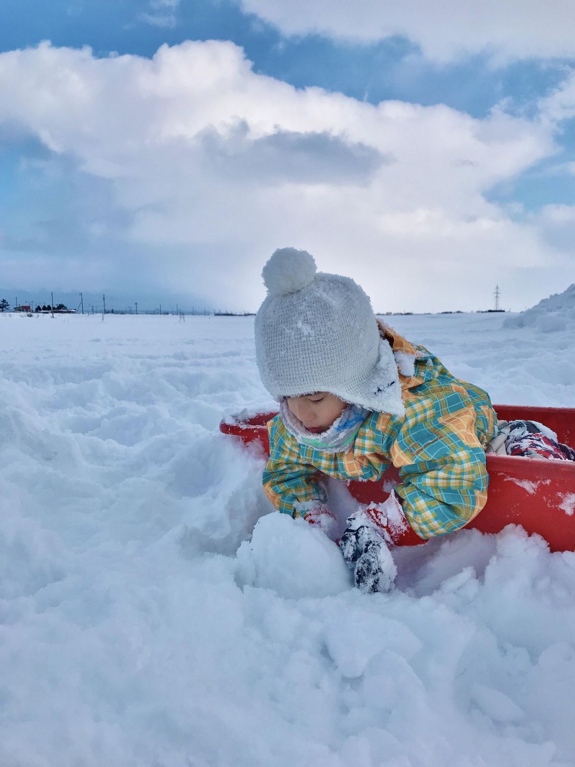 雪だるまを作る子ども